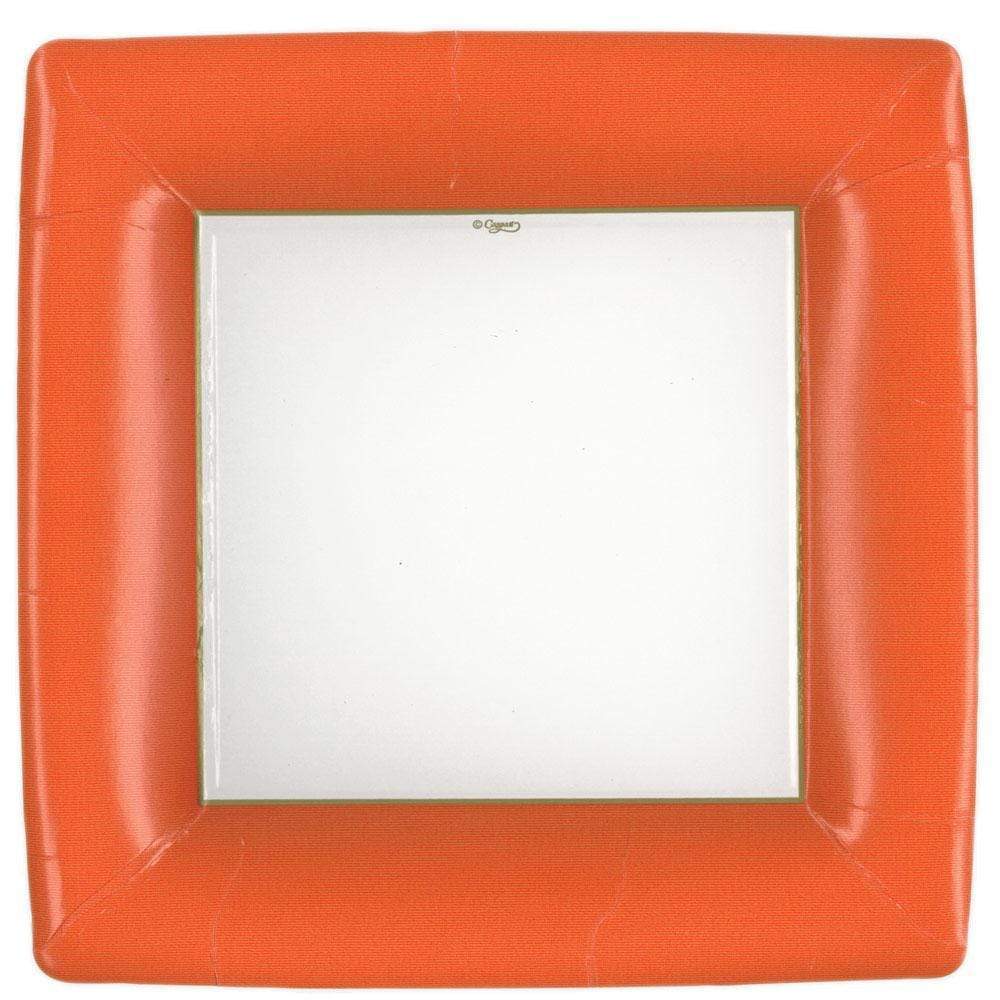 Caspari Dinner Plates Square-Grosgrain Border Orange