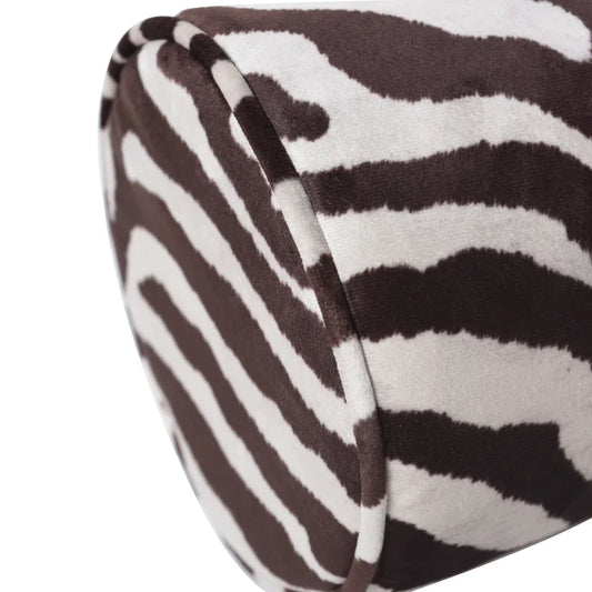 Brown Zebra Print Bolster Pillow in Zara Fabric