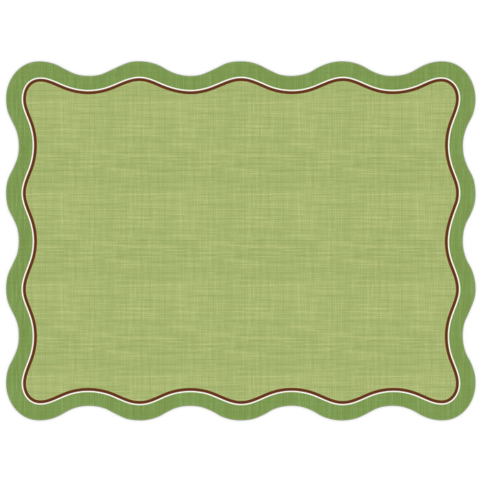 Posh Hand-painted Green Linen Wave Border Placemats