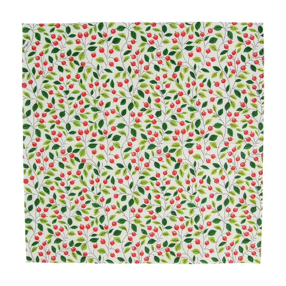 Berries And Leaves White Cocktail Napkin