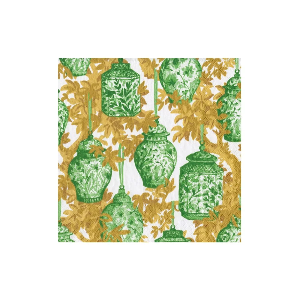 Ginger Jars Green/White Cocktail Napkin