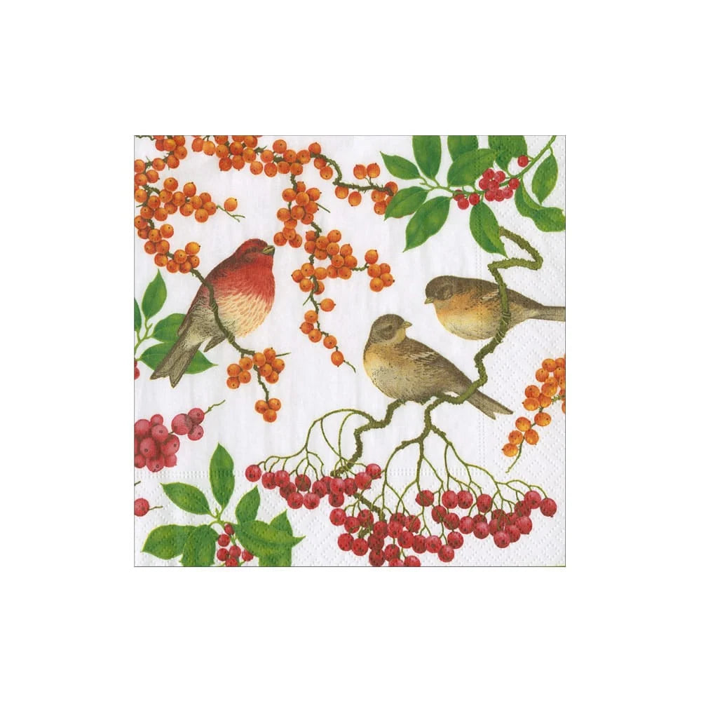 Birds And Berries White Cocktail Napkin