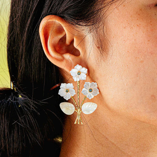 Mermaid Garden Convertible Bouquet Post Earrings-MOP