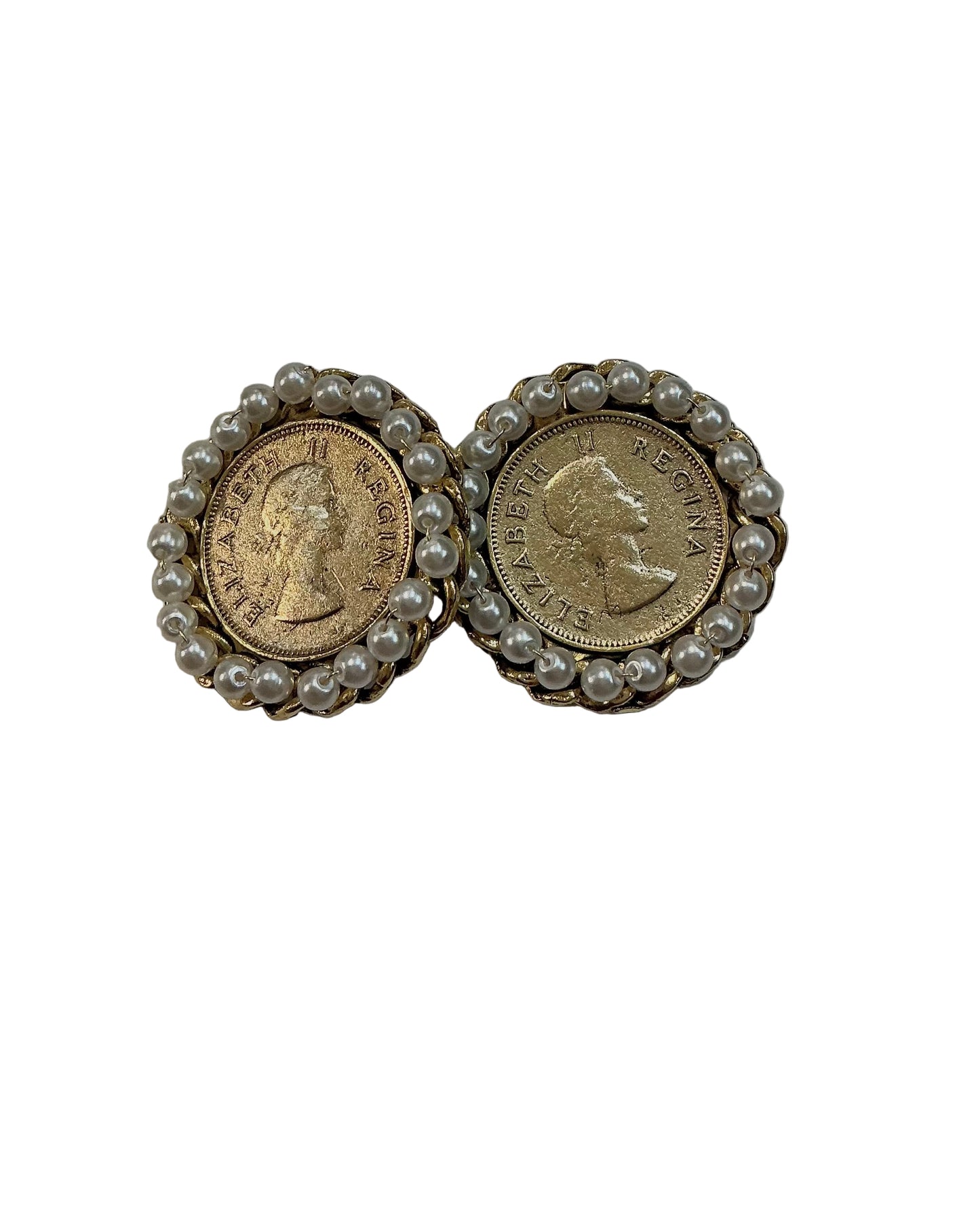 Coin Clip On Earrings Pearl Casing