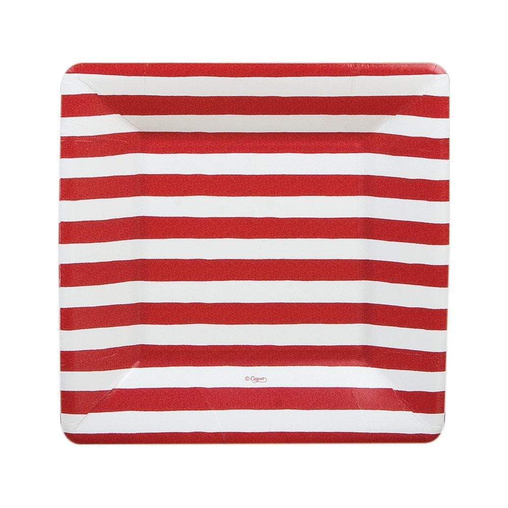 Caspari Dessert Plates Square-Red and White Stripe
