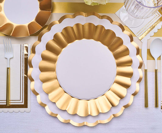 Dinner Plate Gold & White/8 pkg