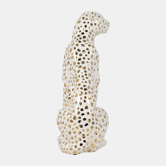 11” Sitting Leopard(White & Gold)