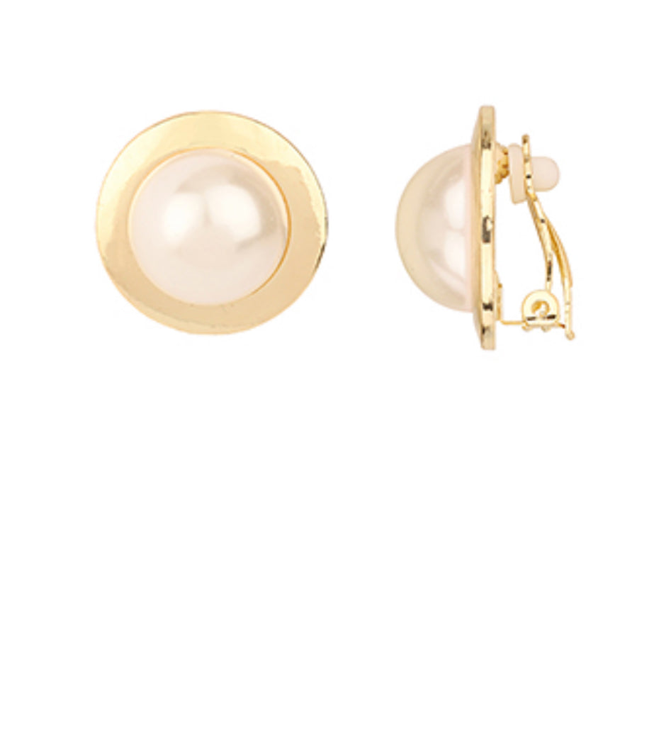 Framed Pearl Dome Clip On Earrings