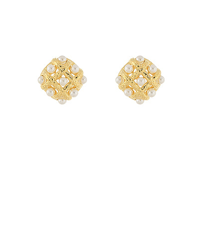 Gold & Pearl Square Earring
