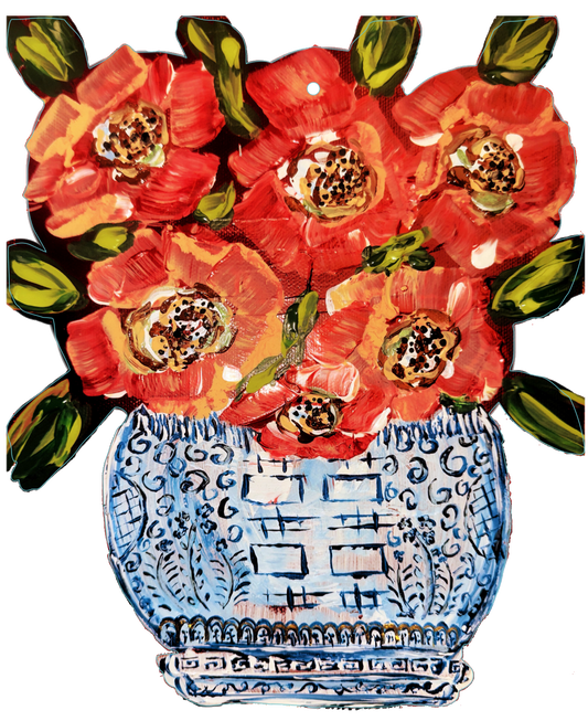 Designer Red Poppies in Ginger Jar Door Hanger