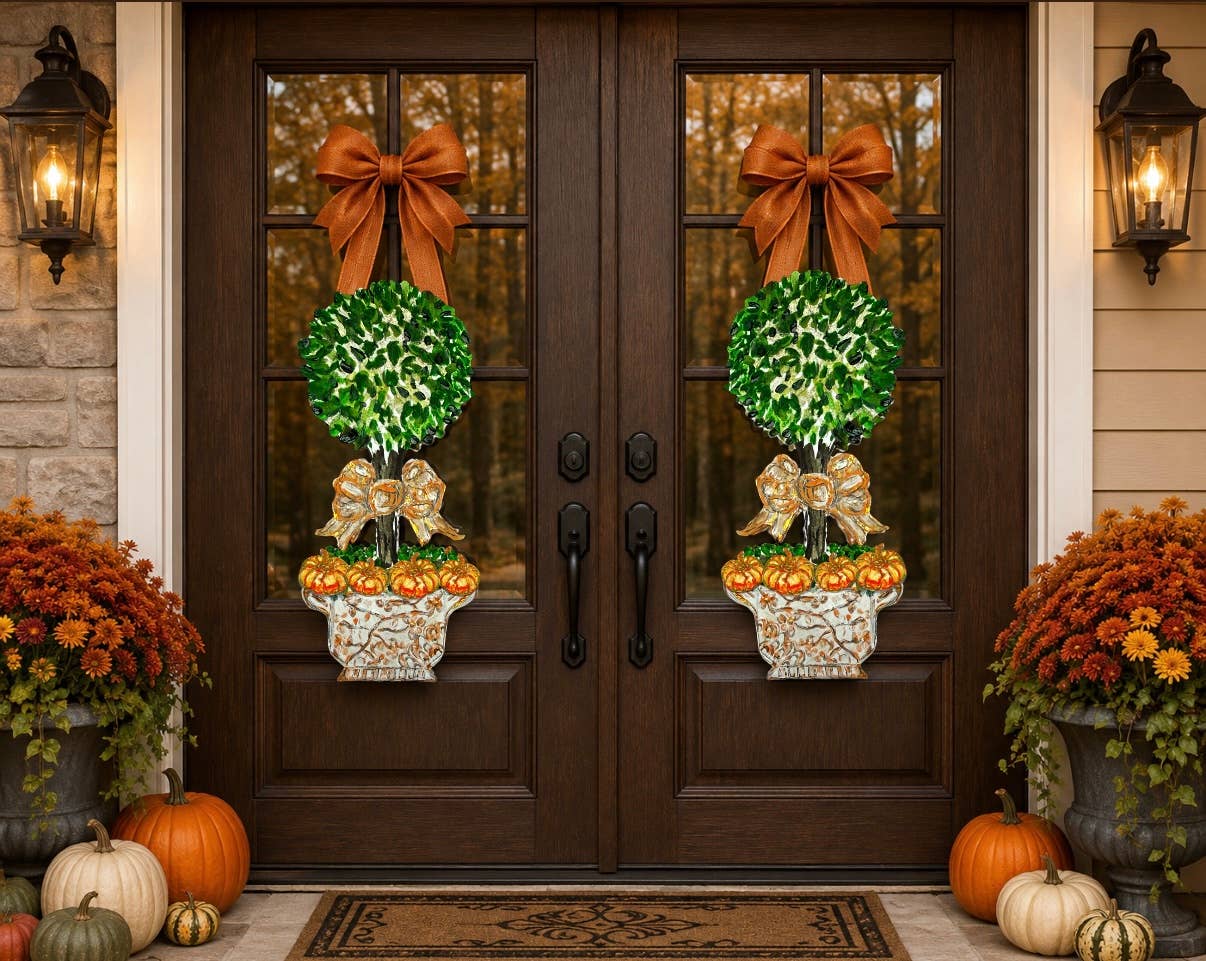 LARGE Designer Chinois Pumpkin Topiary Door Hanger