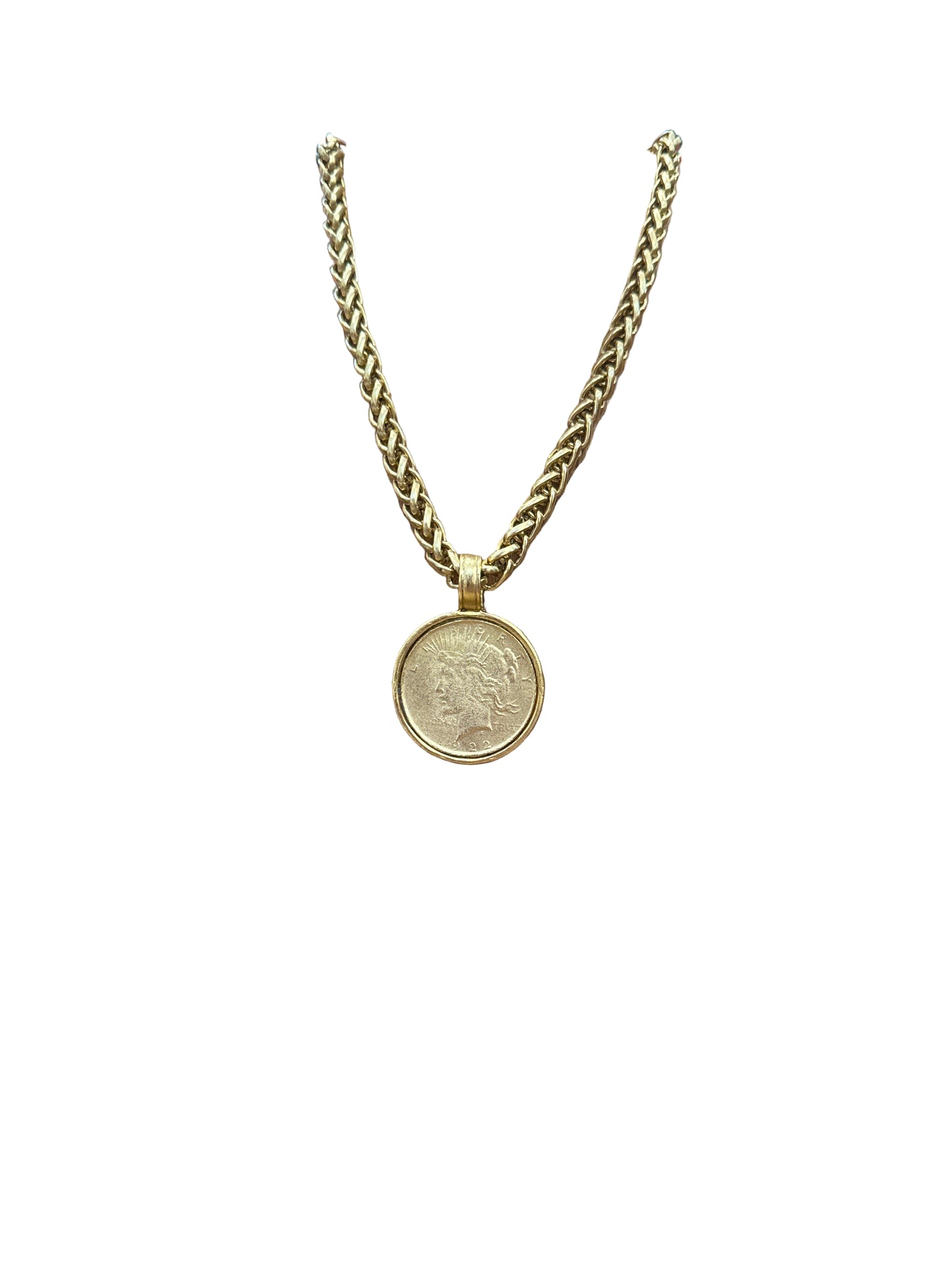 Gold Coin Necklace w/ Herringbone Chain