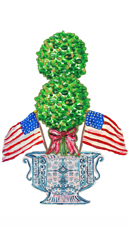 Patriotic Topiary in Ginger Jar Door Hanger