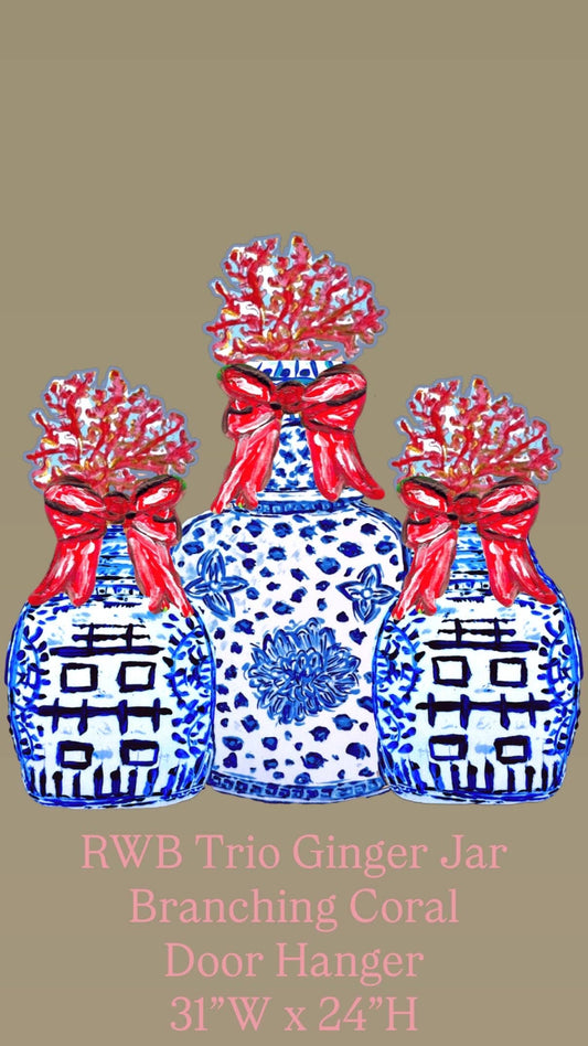 LARGE Designer Branch Coral Trio Ginger Jars Door Hanger