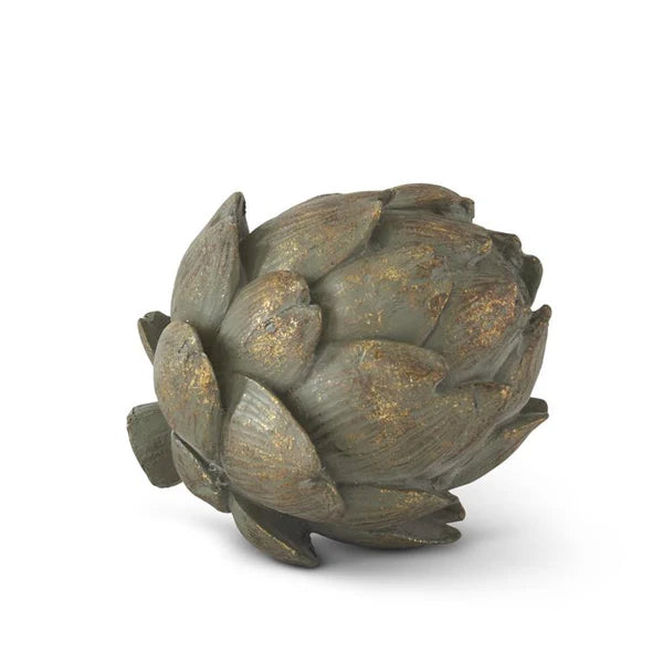 4” Gold Gilded Sage Green Resin Artichoke
