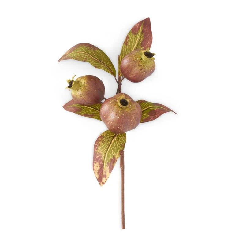 13 Inch Burgundy Green Brown & Cream Speckled Pomegranate Pick