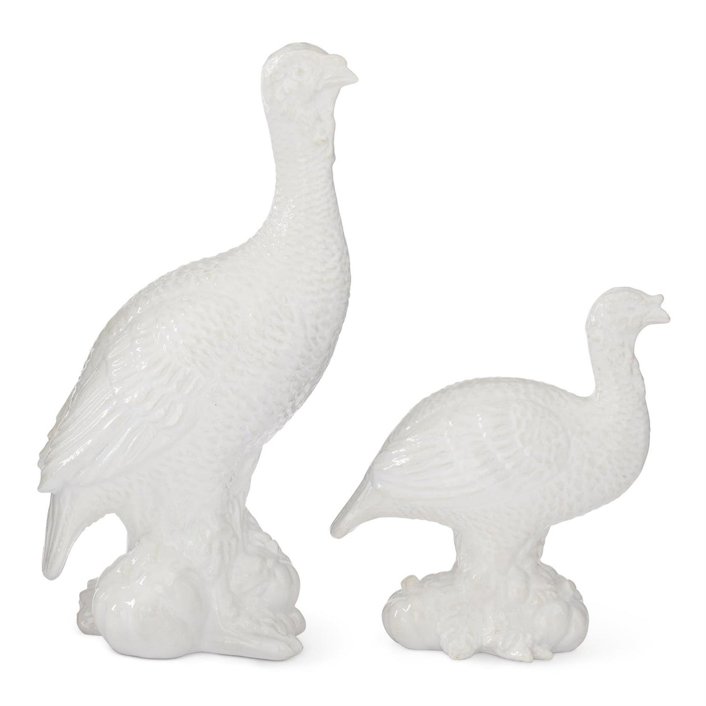 Set of 2 Glossy White Resin Turkeys