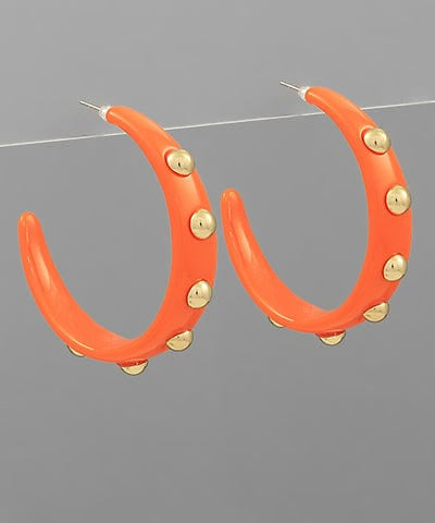 Orange Studded Gold Ball Hoops