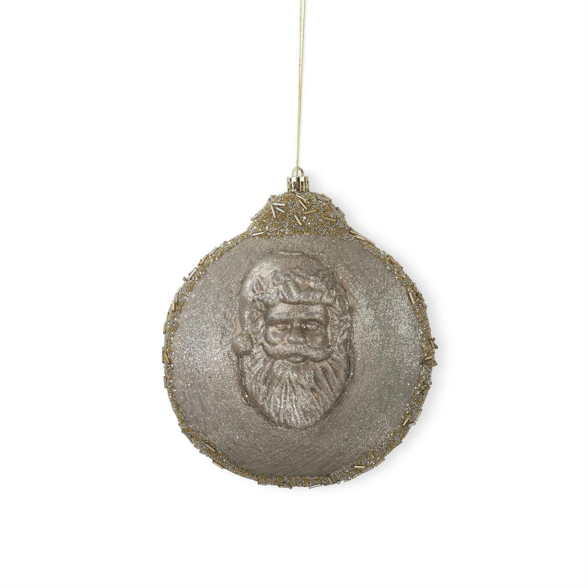 7 Inch Round Gold Santa Head Shatterproof Ornament
