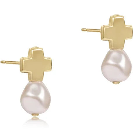 Signature Cross Small Gold Stud Classic Pearl