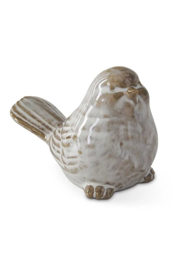 3” Cream & Taupe Glazed Ceramic Birds (2 Styles)
