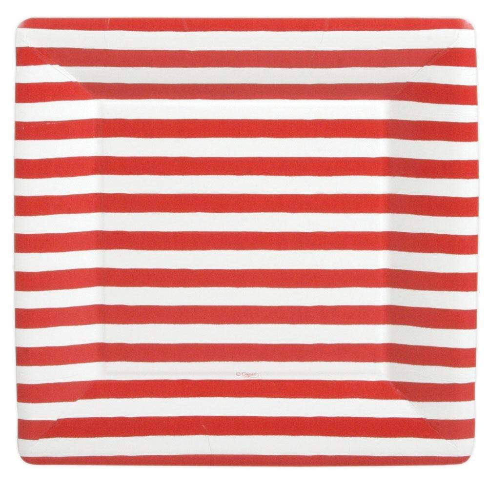 Caspari Dinner Plates Square-Red and White Stripe
