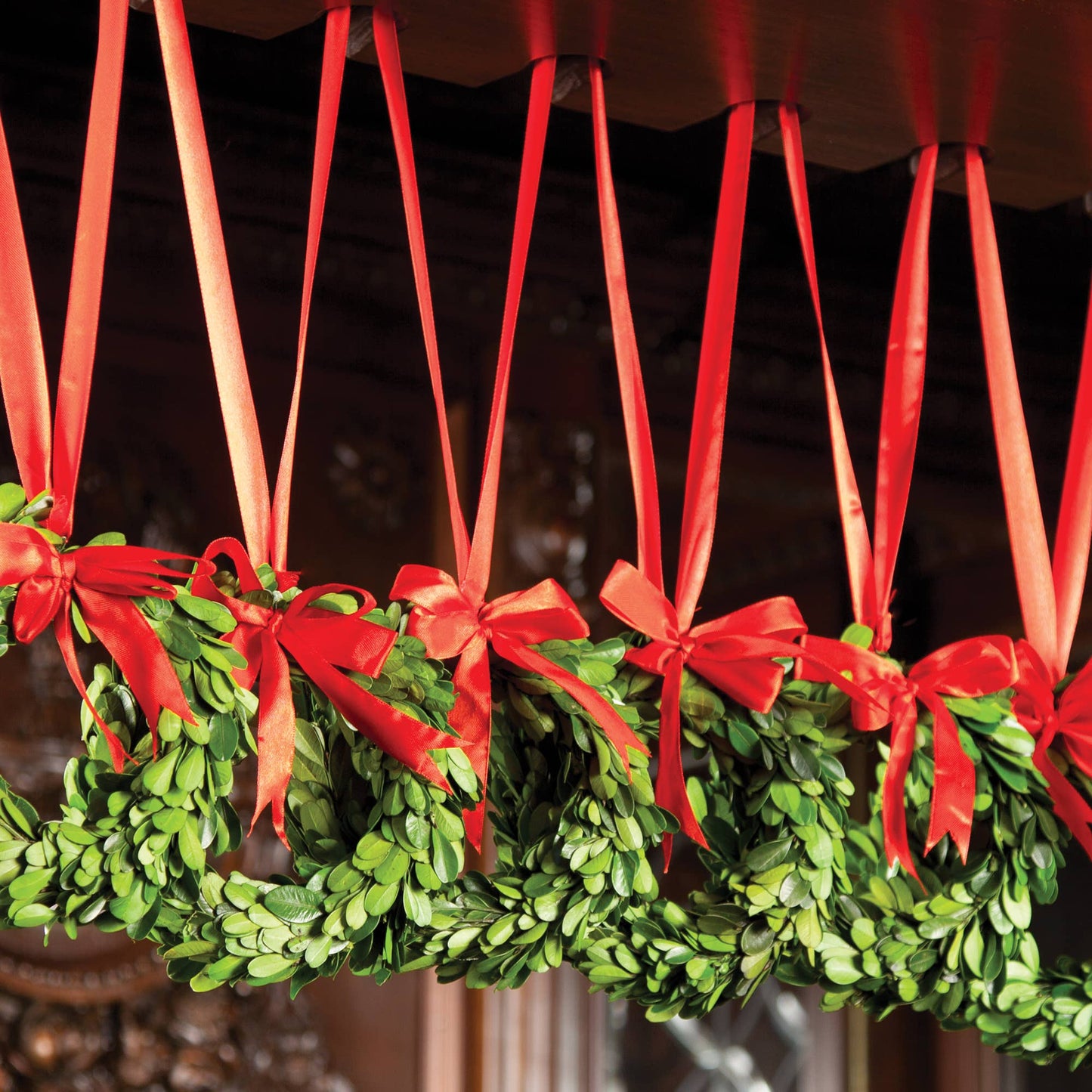 Boxwood Wreath With Red Ribbon