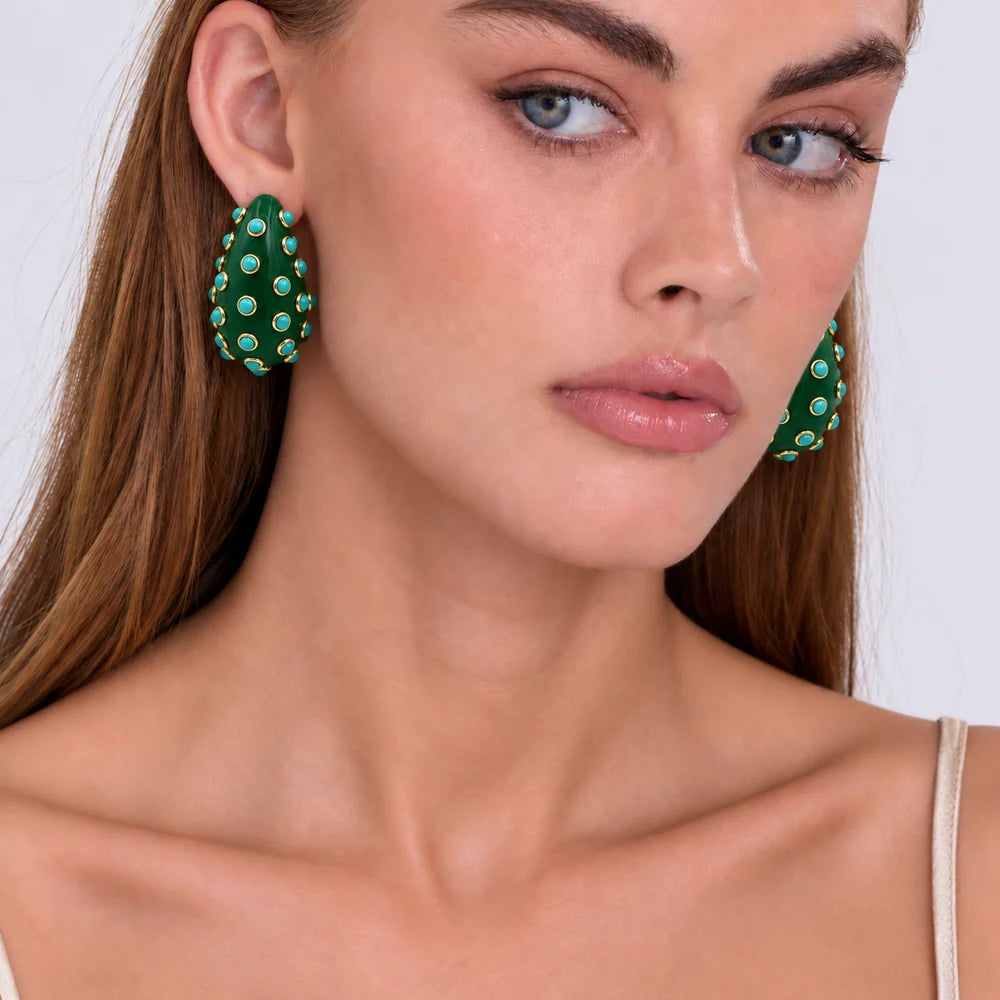 Chelsea Green And Turquoise Clip-On Hoop Earrings