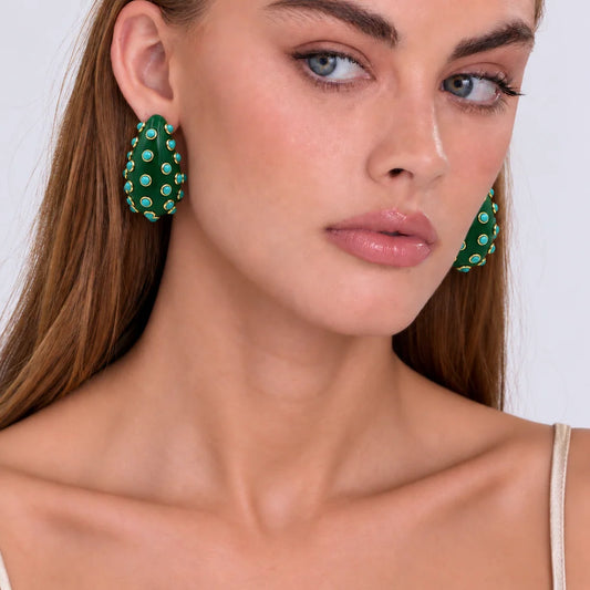 Chelsea Green And Turquoise Clip-On Hoop Earrings