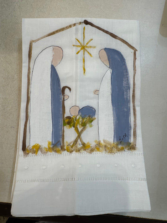 Hand Painted Linen Towels Christmas Topiary