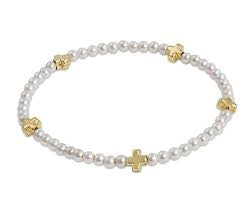 Egirl Signature Cross Small 3mm Pearl & Gold
