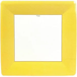 Caspari Dinner Plates Square-Border Yellow