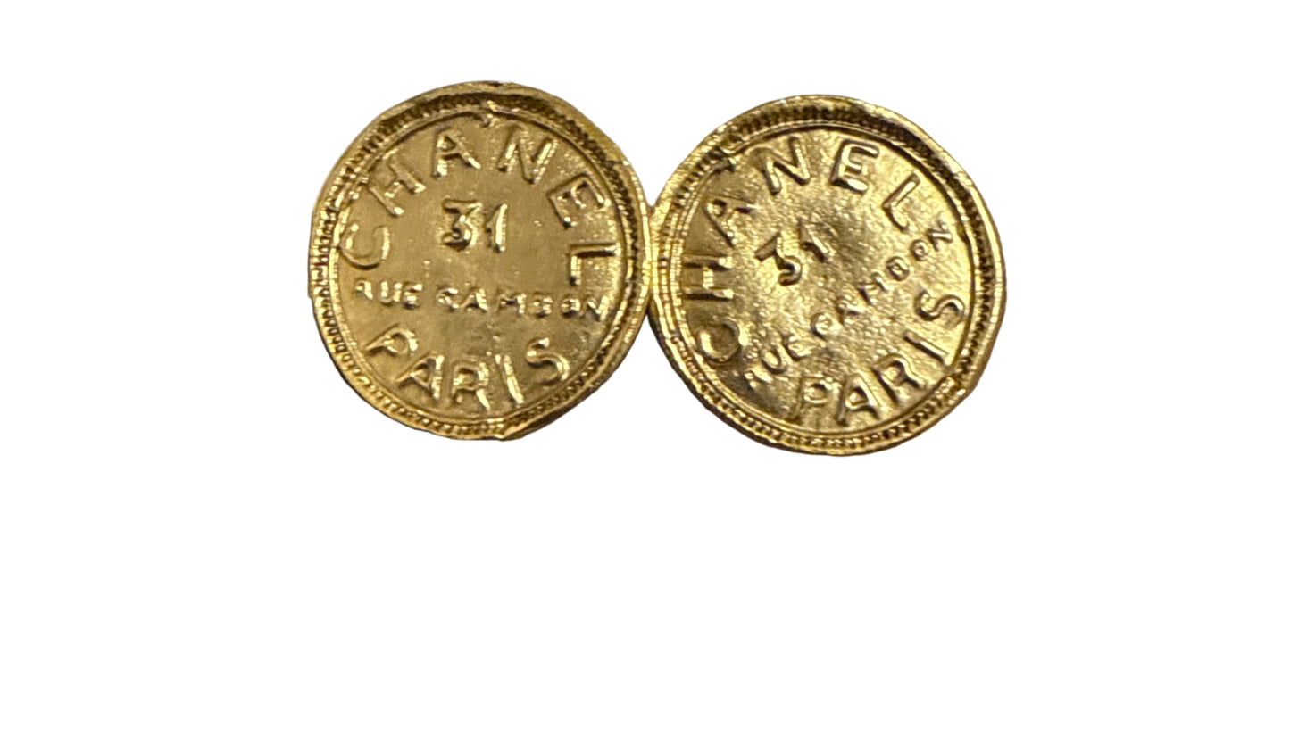 Gold Medallion Stamped Earrings (Chanel Inspired)