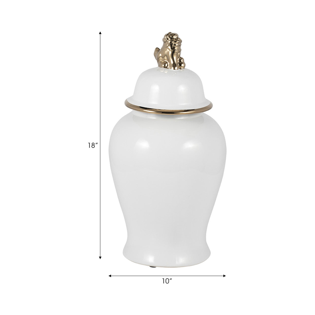 18” Lion Head Temple Jar (White/Gold)