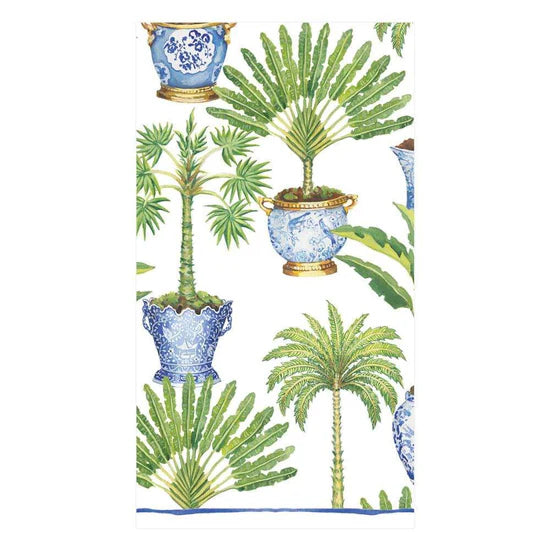Caspari Guest Napkin/ Potted Palms White