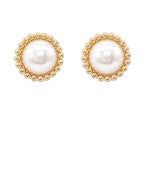 Gold Bead Framed Pearl Earrings