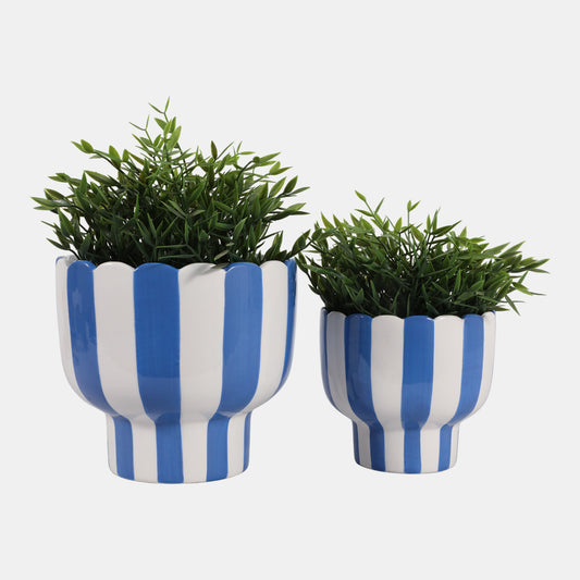Blue Striped Pedestal Planter (2 Sizes)