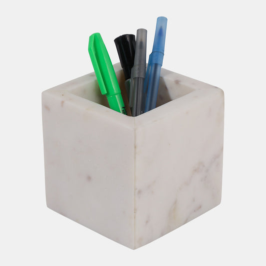 4” Marble White Pencil Cup