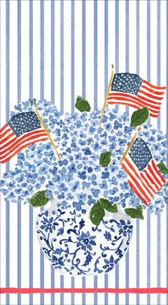 Caspari Guest Napkin/ Flags & Hydrangeas