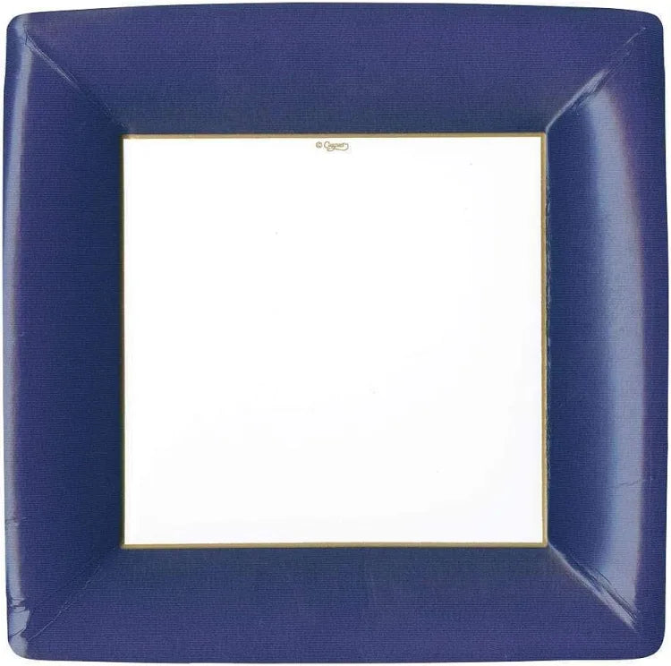 Caspari Dinner Plates Square-Border Navy