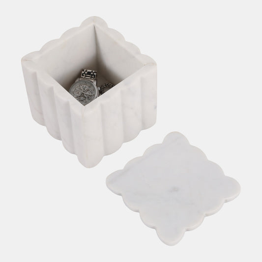 5” Scalloped Marble Box in White