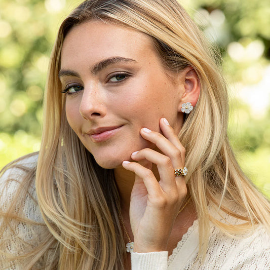 Mermaid Garden Petite Stud Earrings-MOP