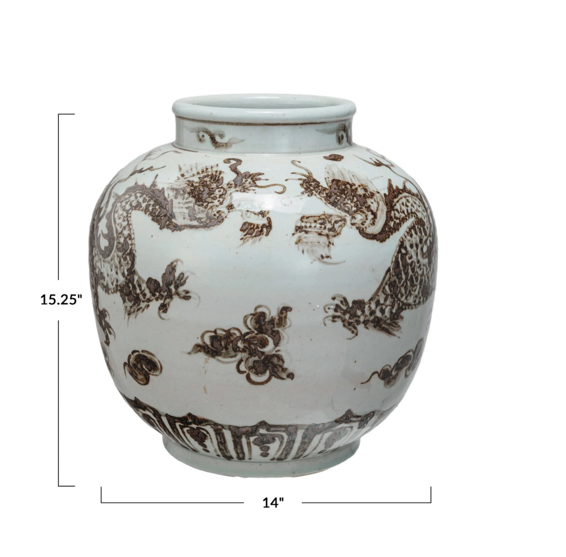 Brown & White Porcelain Jar w/ Dragon