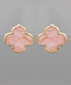 Pink Clover Shell Clip On Earrings