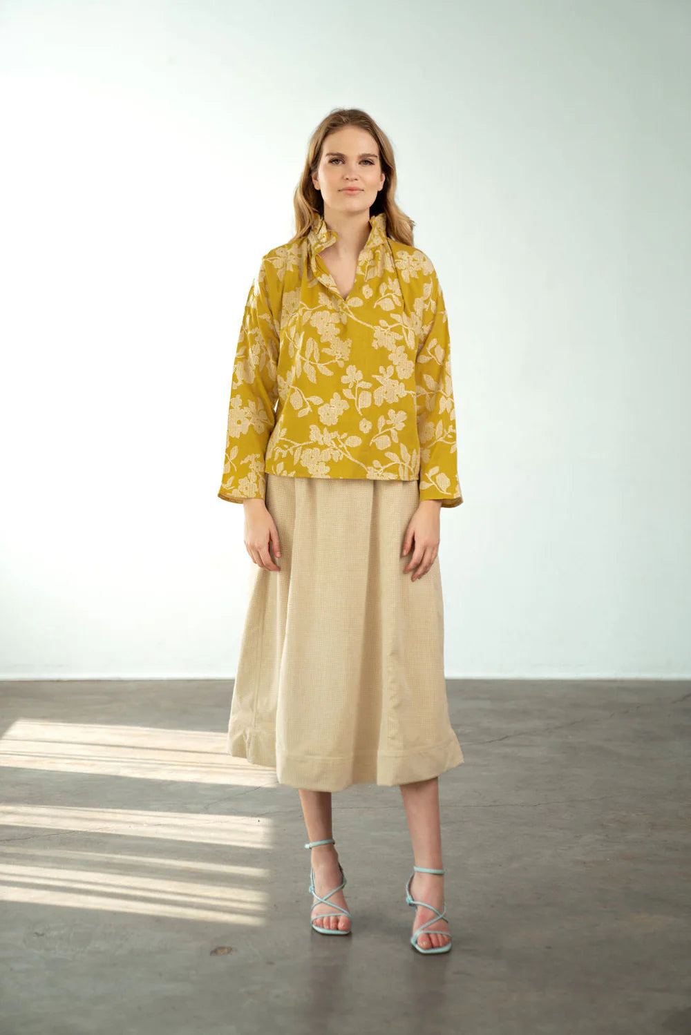 Vicki Long Sleeve Top Yellow Crosstich