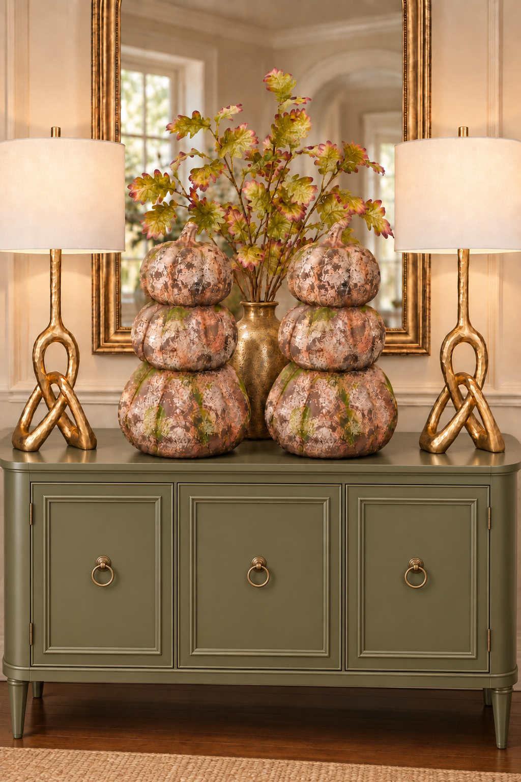 Three Stacked Faux Concrete Pumpkins