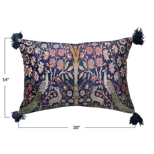 Velvet Printed Lumbar Pillow w/ Woodland Pattern