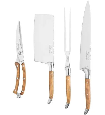 4 Piece Laguiole Connoisseur Chef Set w/ Olivewood Handles