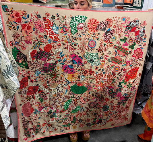 Taupe Flower Silk Scarf Large