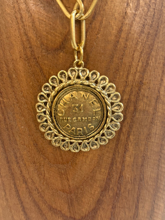 Paperclip Necklace with Chanel Coin